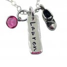 Name Bar Charm Necklace with Baby Shoe (sterling silver)
