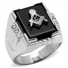 Stainless Steel Square Onyx Masonic Ring with 6 CZ Stone