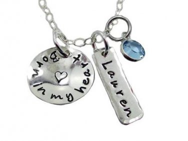Born in my heart Adoption Necklace with Name Charm (sterling silver)