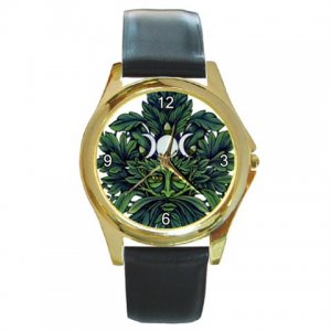 GREEN MAN WICCAN WICCA GOLD-TONE WATCH - NICE! *FREE SHIPPING!*