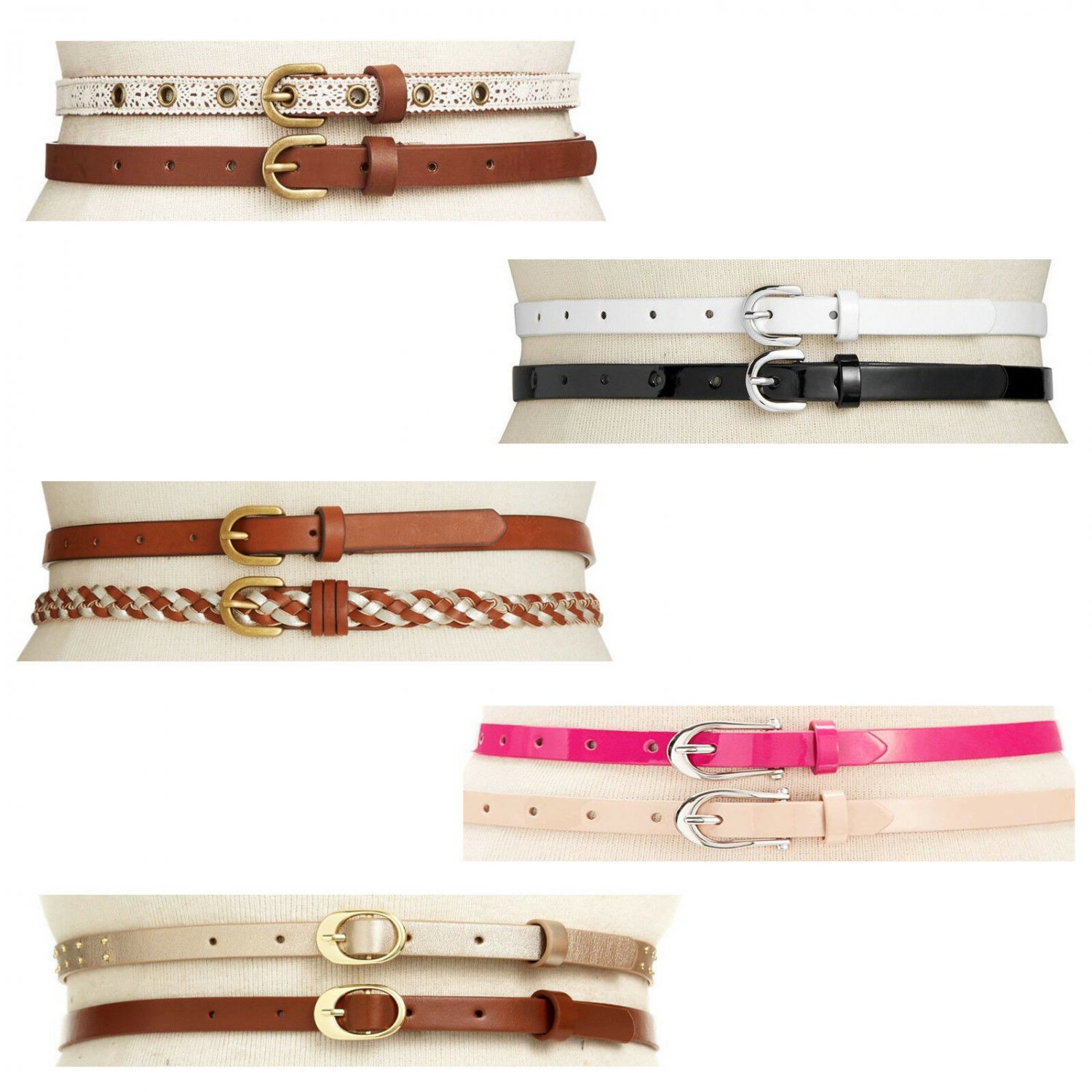 New S M L XL INC Style Co Faux Leather Skinny Belts Braided Studded