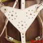 White Genuine Leather Dog Harness With Leash - SML