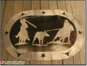 COWHIDE HAIR ON LEATHER OVAL RUG PATCHWORK 17 sqft