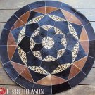 622 COWHIDE HAIR-ON LEATHER PATCHWORK RUG 48IN DIA