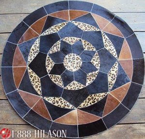 622 COWHIDE HAIR-ON LEATHER PATCHWORK RUG 48IN DIA