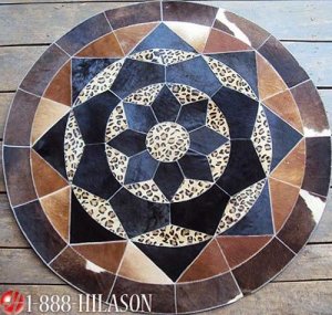623 COWHIDE HAIR-ON LEATHER PATCHWORK RUG 48IN DIA