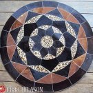 624 COWHIDE HAIR-ON LEATHER PATCHWORK RUG 48IN DIA