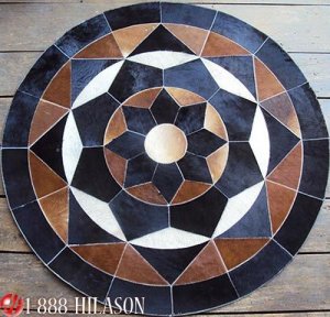 625 COWHIDE HAIR-ON LEATHER PATCHWORK RUG 48IN DIA