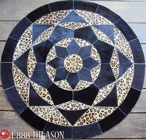 626 COWHIDE HAIR-ON LEATHER PATCHWORK RUG 48IN DIA