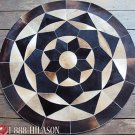627 COWHIDE HAIR-ON LEATHER PATCHWORK RUG 48IN DIA