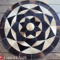 627 COWHIDE HAIR-ON LEATHER PATCHWORK RUG 48IN DIA