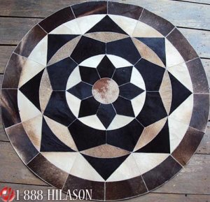 629 COWHIDE HAIR-ON LEATHER PATCHWORK RUG 48IN DIA