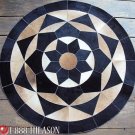 630 COWHIDE HAIR-ON LEATHER PATCHWORK RUG 48IN DIA