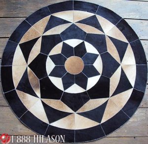 630 COWHIDE HAIR-ON LEATHER PATCHWORK RUG 48IN DIA