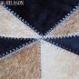 630 COWHIDE HAIR-ON LEATHER PATCHWORK RUG 48IN DIA