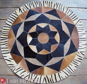 631 COWHIDE HAIR-ON LEATHER PATCHWORK RUG 48IN DIA