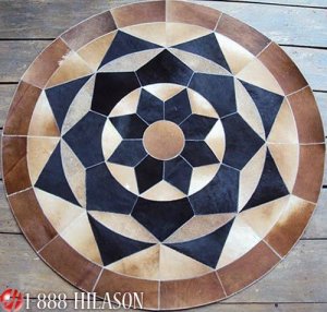 632 COWHIDE HAIR-ON LEATHER PATCHWORK RUG 48IN DIA