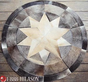 633 COWHIDE HAIR-ON LEATHER PATCHWORK RUG 48IN DIA