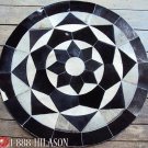 634 COWHIDE HAIR-ON LEATHER PATCHWORK RUG 48IN DIA