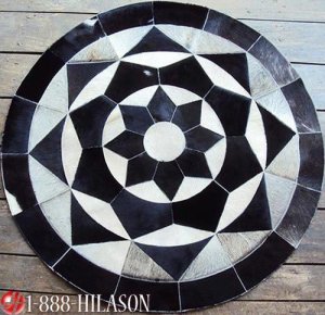 634 COWHIDE HAIR-ON LEATHER PATCHWORK RUG 48IN DIA