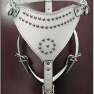 901 WHITE Genuine Leather Dog Harness With Leash - MED