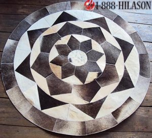 COWHIDE HAIR-ON LEATHER PATCHWORK RUG 48IN DIA