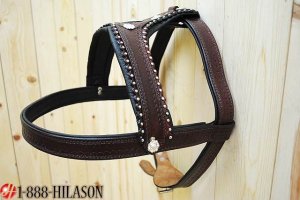 Dark Brown Leather Dog Padded Harness With Leash - SML