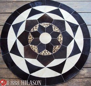 620 COWHIDE HAIR-ON LEATHER PATCHWORK RUG 48IN DIA