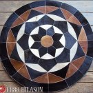 621 COWHIDE HAIR-ON LEATHER PATCHWORK RUG 48IN DIA