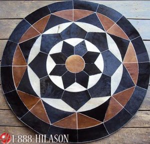 621 COWHIDE HAIR-ON LEATHER PATCHWORK RUG 48IN DIA