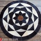 618 COWHIDE HAIR-ON LEATHER PATCHWORK RUG 48IN DIA