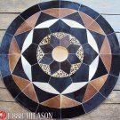 619 COWHIDE HAIR-ON LEATHER PATCHWORK RUG 48IN DIA