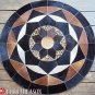 619 COWHIDE HAIR-ON LEATHER PATCHWORK RUG 48IN DIA