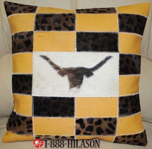 Cowhide / Smooth Leather PatchWork Cushion Pillow Cover