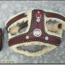 Cherry Leather Dog Padded Harness With Leash - MED