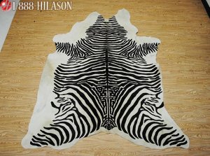 ZEBRA PRINT HAIR ON LEATHER BRAZILIAN COWHIDE RUG 493