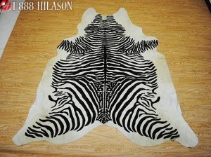 ZEBRA PRINT HAIR ON LEATHER BRAZILIAN COWHIDE RUG 508