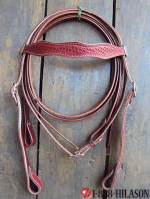 WESTERN LEATHER TACK HORSE BRIDLE HEADSTALL & REINS 001