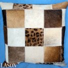 PL201 Cowhide Leather Hair-On PatchWork Cushion Pillow Cover