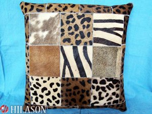 PL234 Cowhide Leather Hair-On PatchWork Cushion Pillow Cover