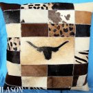 PL232 Cowhide Leather Hair-On PatchWork Cushion Pillow Cover