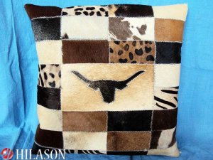 PL232 Cowhide Leather Hair-On PatchWork Cushion Pillow Cover