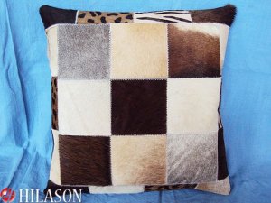 PL231 Cowhide Leather Hair-On PatchWork Cushion Pillow Cover