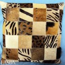 PL224 Cowhide Leather Hair-On PatchWork Cushion Pillow Cover