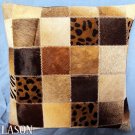 PL223 Cowhide Leather Hair-On PatchWork Cushion Pillow Cover