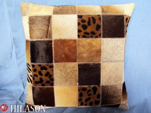 PL223 Cowhide Leather Hair-On PatchWork Cushion Pillow Cover