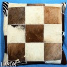 PL219 Cowhide Leather Hair-On PatchWork Cushion Pillow Cover