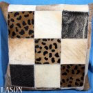 PL217 Cowhide Leather Hair-On PatchWork Cushion Pillow Cover