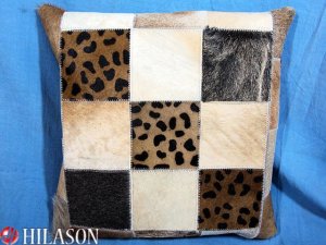 PL217 Cowhide Leather Hair-On PatchWork Cushion Pillow Cover