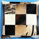 PL216 Cowhide Leather Hair-On PatchWork Cushion Pillow Cover